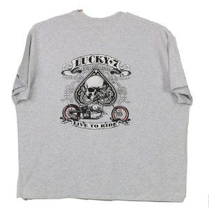 Lucky‎ 7 T-Shirt Shirt Motorcycles Live To Ride Bikes Booze Broads Gray 4XL